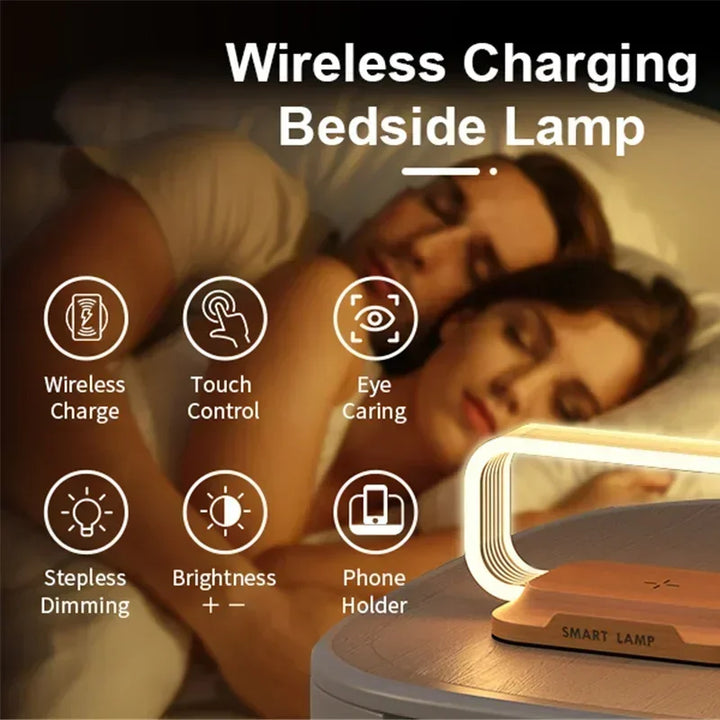 LumiCharge Touch | LED Table Lamp with Wireless Charger | Dimmable & Touch Control | Qi Fast Charging Function | Wood Look | Kalsten