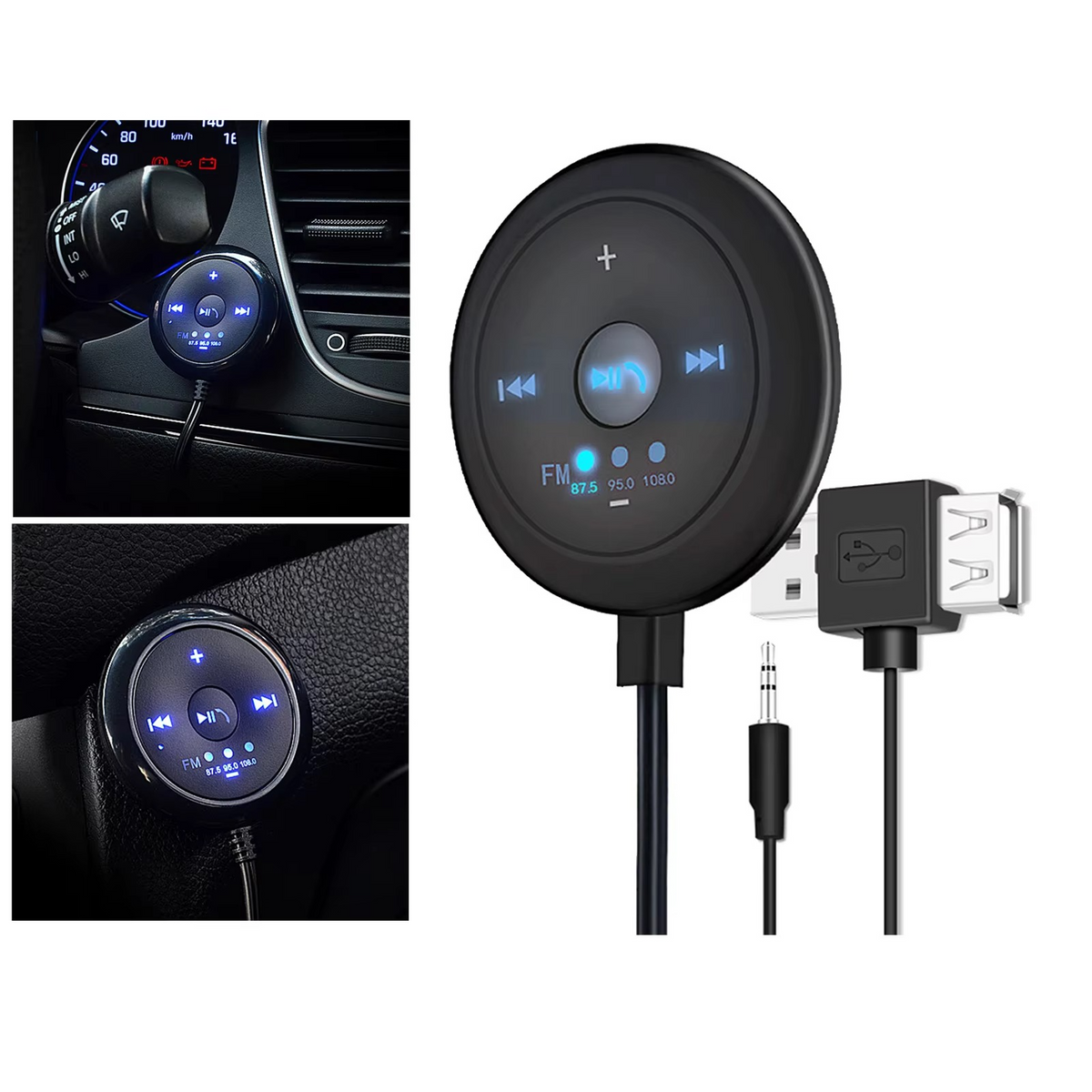 BowLift | 2-in-1 Bluetooth 5.0 Car Player with FM Transmitter, AUX Input, 500mAh Battery, 5V Input, Compatible with Phones and Tablets