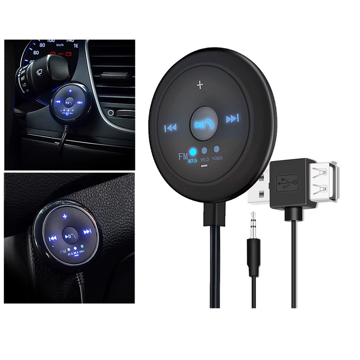 Kalsten | 2-in-1 Bluetooth 5.0 Car Player with FM Transmitter, AUX Input, 500mAh Battery, 5V Input, Compatible with Phones and Tablets