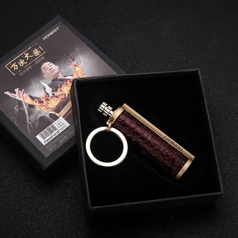 Leather Keychain Metal Match Inferno Lighter | Kalsten