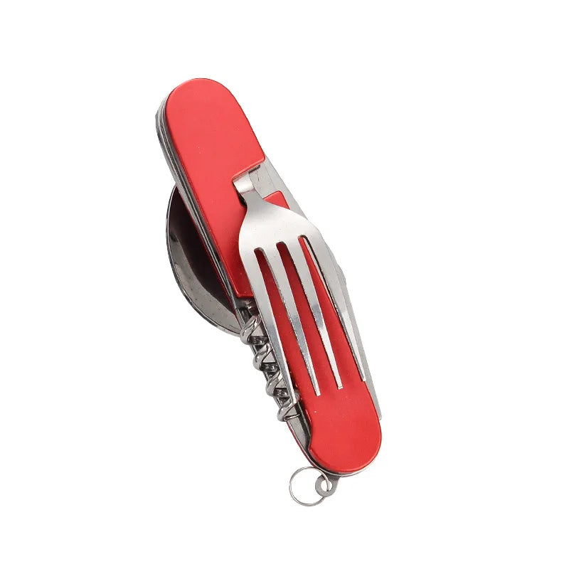 Skanto | 4-in-1 Outdoor Cutlery Set Camplico | Folding Spoon, Fork, Knife & Bottle Opener | Stainless Steel & Compact | For Camping & Travel