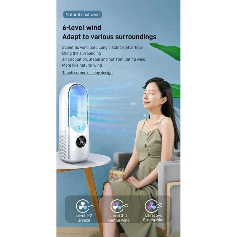 Portable USB Leafless Air Cooler – Silent 6-Speed Electric Fan with Timer & Humidifier | Kalsten