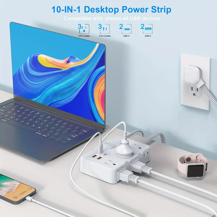 Smart home power strip with USB fast charging function | US plug AC outlet with woven extension cord and network filter | Kalsten