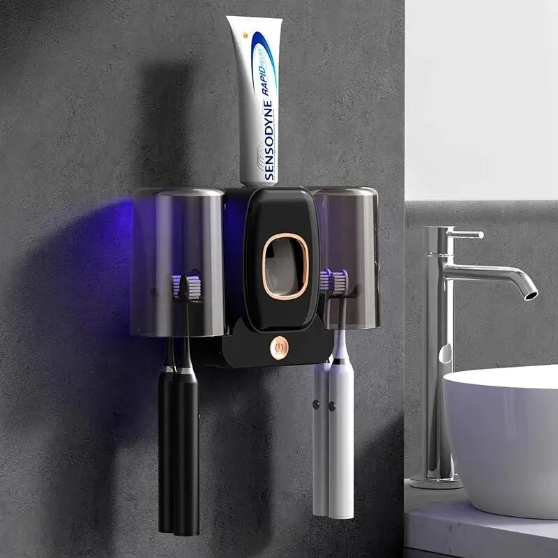 Kalsten | UV Toothbrush Holder PureBrush UV | Sterilization with UV Light | Automatic Toothpaste Dispenser | Wall Mounting Without Drilling
