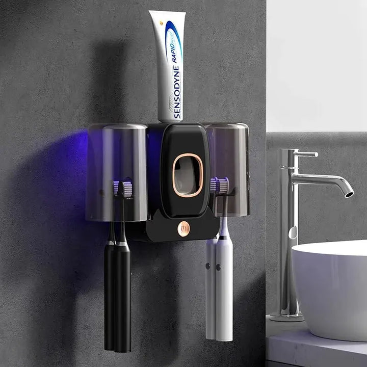 Kalsten | UV Toothbrush Holder PureBrush UV | Sterilization with UV Light | Automatic Toothpaste Dispenser | Wall Mounting Without Drilling