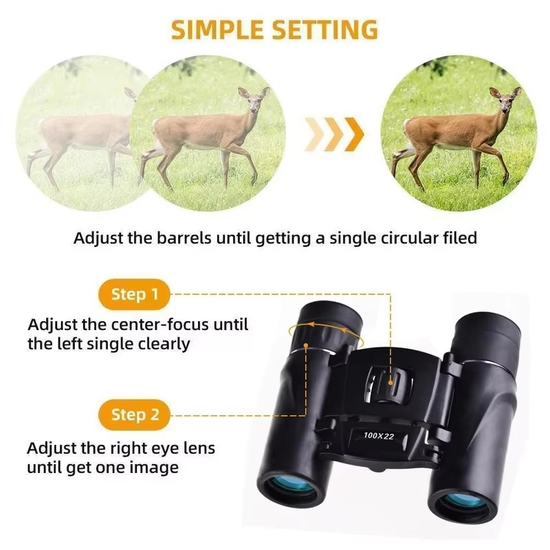 Kalsten | Compact 100x22 HD Binoculars with Long Range BAK4 FMC Optics for Hunting, Sports, Camping, and Travel