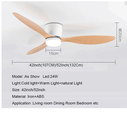 42-52 Inch Ceiling Fans with DC Motor — Remote Control Low Profile Cooling Fans, without Light, white Wood & black Options | Brehn