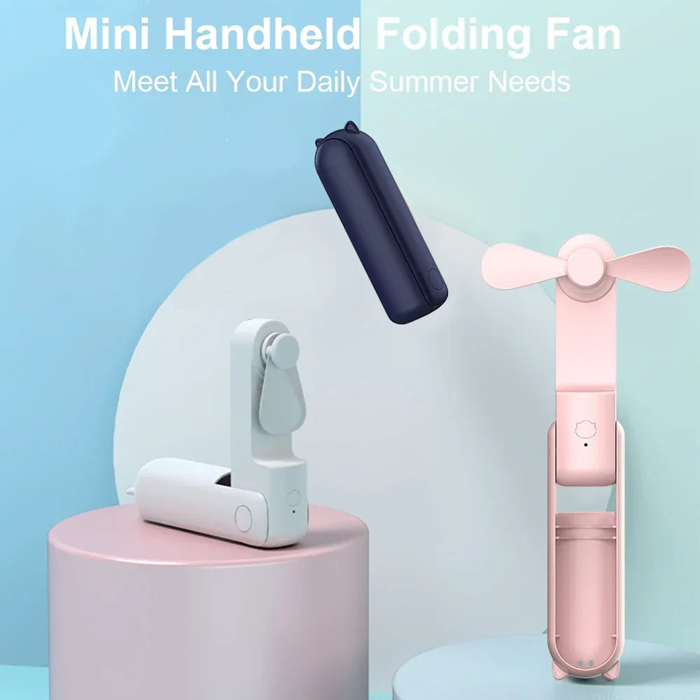 Portable Mini Handheld USB Fan – Rechargeable Folding Pocket Fan with Battery, Cooling Hand Fan and Power Bank Function | Kalsten