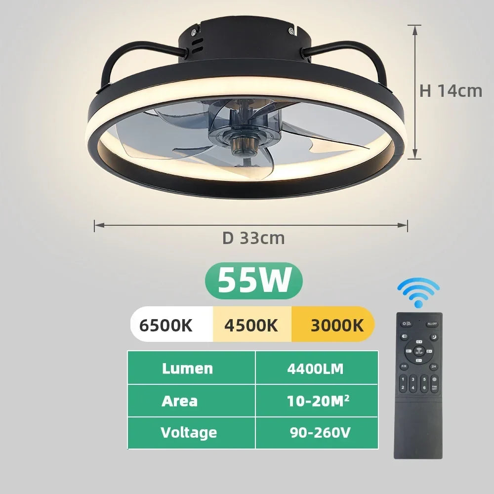 Modern LED Ceiling Fan Light with DC Motor - 6 Speed, Timer, Low Floor Attic Fan, Remote Control Decorative Light | Kalsten