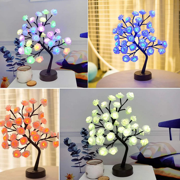 RGB Rose Flower Tree Lights 24LED USB Battery Table Lamp Fairy Night Light Home Party Christmas Wedding Bedroom Decoration Gift | Kalsten