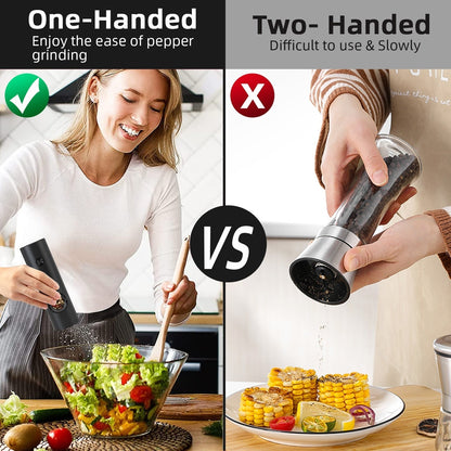 Skanto | Electric Automatic Pepper and Salt Grinder with LED Light and Adjustable Grind - Perfect for Kitchen or Restaurant