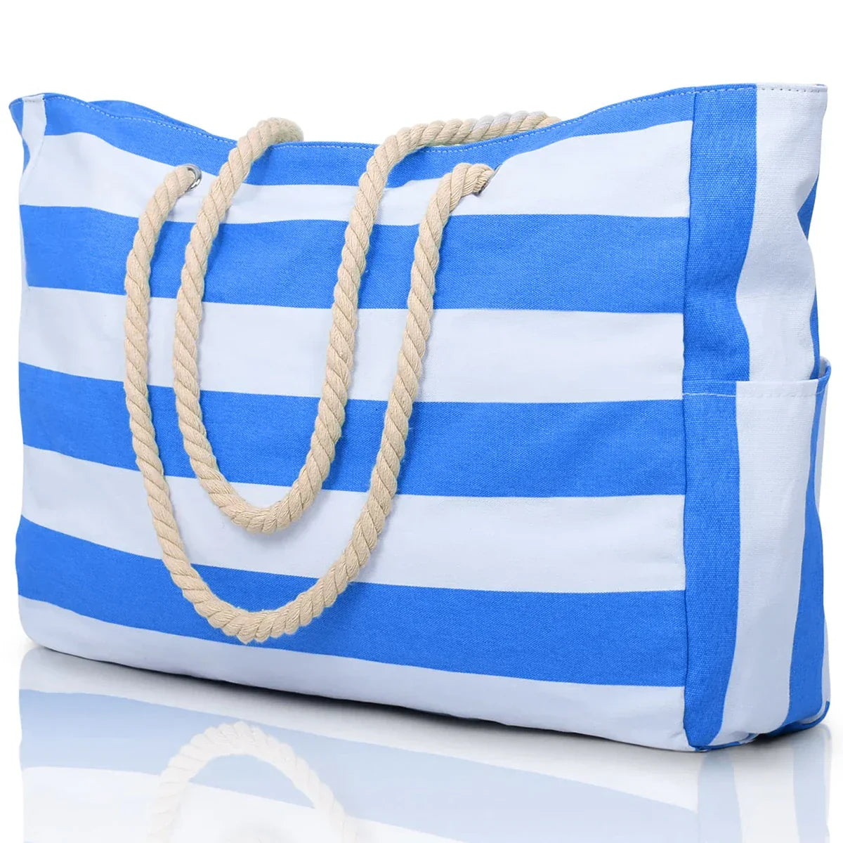 Skanto | Marivalis Striped Beach Bag with Zipper | Foldable & Waterproof | Sand-Resistant Canvas | For Travel & Vacation