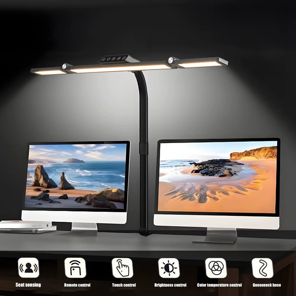 Skanto | 24W Trippe Head LED Desk Lamp with Clamp and Auto Dimming for Office and Home