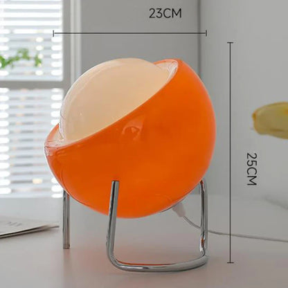 BowLift | Aurivio Table Lamp | Glass & Stainless Steel | Retro-Nordic Design | LED Night Light Beige/Orange | Ø21×H25 cm