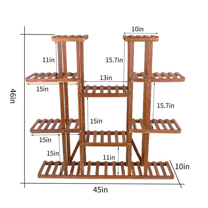 Large 11-tier Wooden Plant Shelf | Carbonized, Wide Flower Stand for Indoor & Outdoor | Kalsten