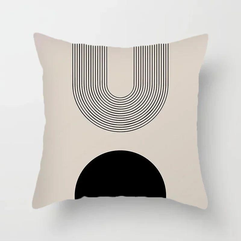Aurum Cushion Cover - Modern Black-White Cushion Cover with Abstract Art Print Kalsten