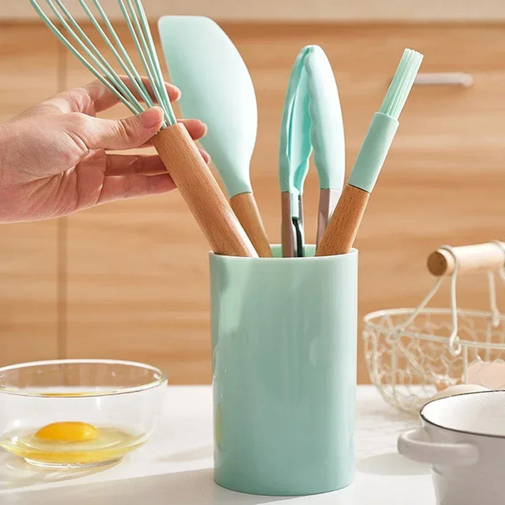 ChefEase – 12-piece Silicone Cooking Utensils Set with Wooden Handles | Kalsten