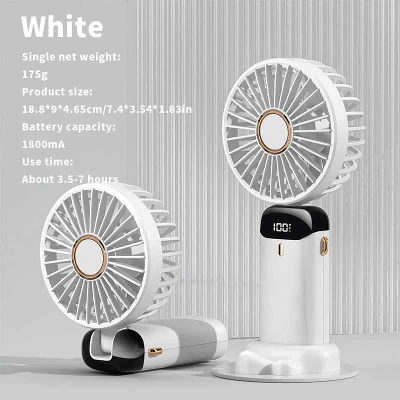 Handheld Mini Fan – 3000mAh Foldable Portable Desk & Neck Hanging Fan with 5 Speeds, USB Rechargeable & Phone Stand Display | Kalsten