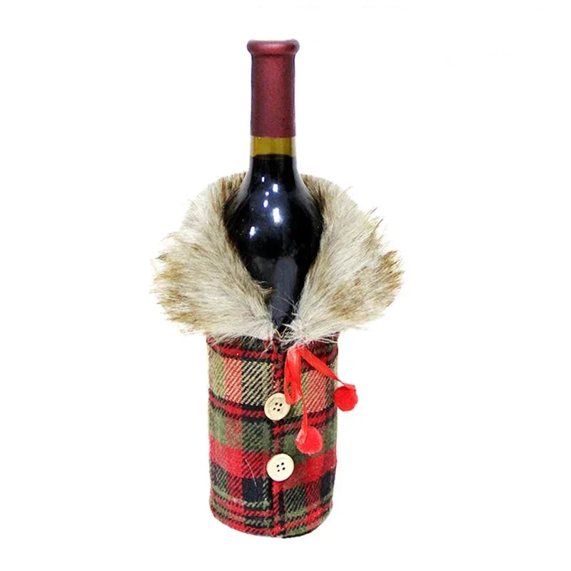 Christmas bottle cover with fur collar – festive cover for wine bottles, gnome decoration for Christmas, perfect as gift wrapping | Kalsten