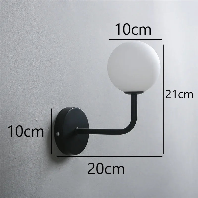 Modern Metal and Glass Ball Wall Lamp – Nordic Style Wall Lighting for Living Room, Bedroom, Aisle, Corridor, and Staircase – AC Powered, LED Bulb Included | Kalsten