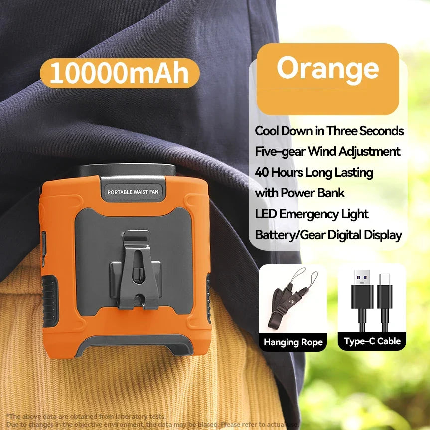 Portable Waist Fan – Hanging Neck Fan with Power Bank, Strong Wind, LED Lighting for Sports, Courier, Outdoor Work | Kalsten