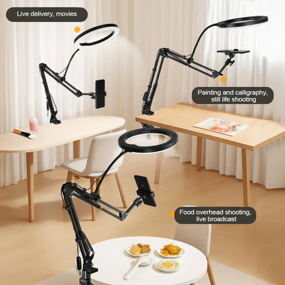 Skanto | LumiFlex LED Ring Light with Flexible Arm & Phone Holder | 3 Light Colors & USB Port | Perfect for Livestream, Video & Selfie