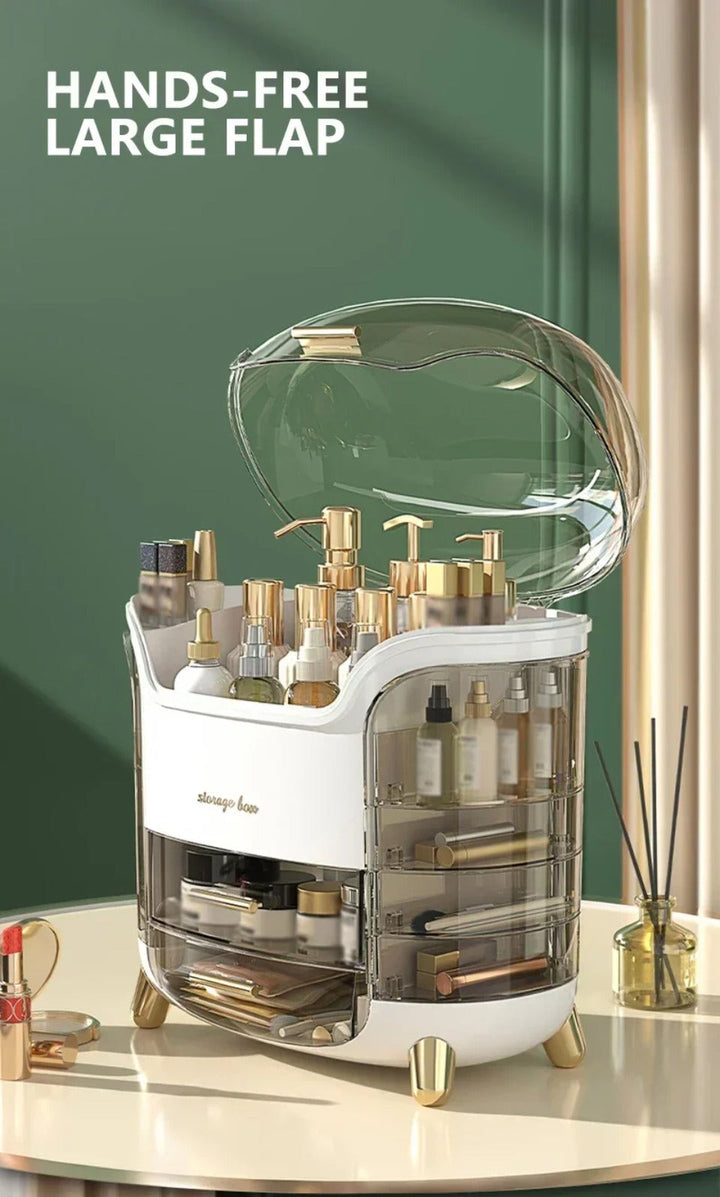 Luxury Transparent Makeup Organizer with Rotating Doors and Drawers | Kalsten