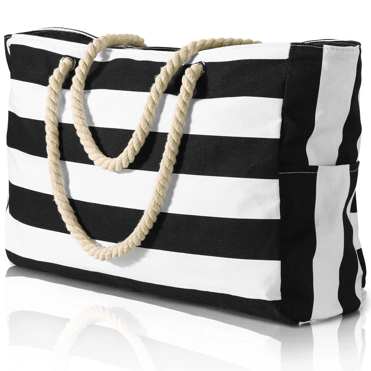 Skanto | Marivalis Striped Beach Bag with Zipper | Foldable & Waterproof | Sand-Resistant Canvas | For Travel & Vacation