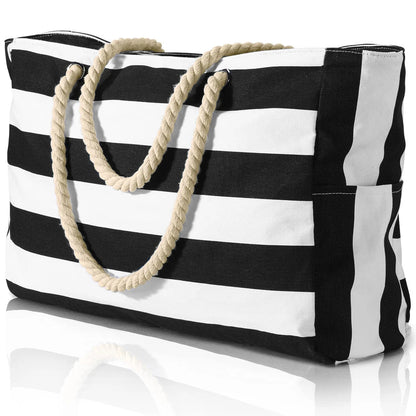 Skanto | Marivalis Striped Beach Bag with Zipper | Foldable & Waterproof | Sand-Resistant Canvas | For Travel & Vacation