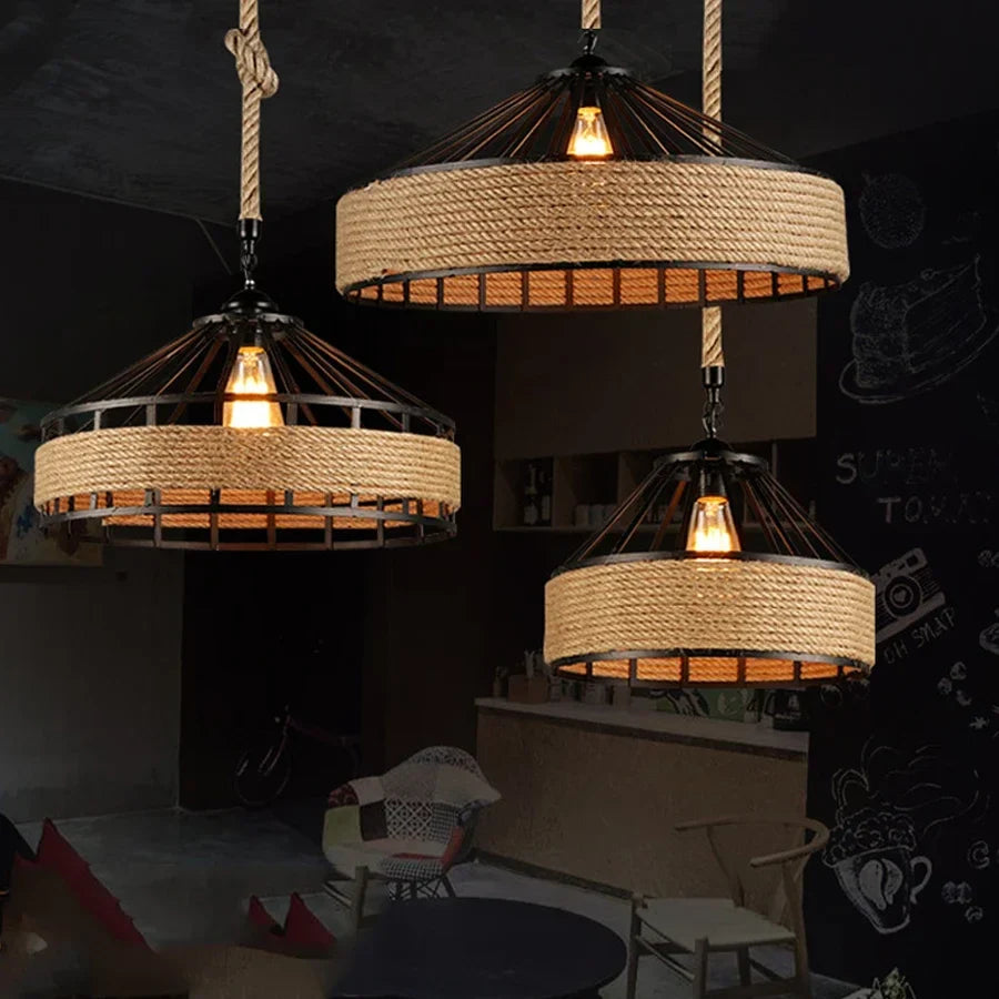 Classical Hemp Rope Pendant Hanging Lamp: Antique Industrial Chandelier for Dining Room and Home Decor | Kalsten