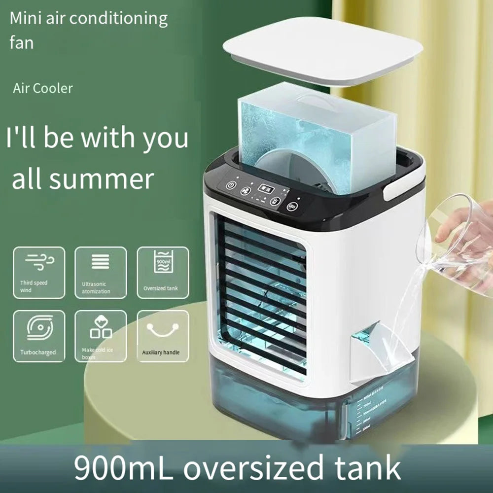 USB Portable Mini Air Conditioner Fan – 3-Speed Desktop Cooling Fan with LED Night Light, Air Cooler for Home, Office, and Camping | Kalsten