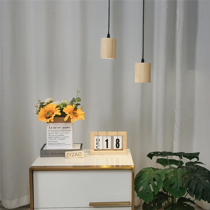 Modern Wooden Pendant Light – Nordic Style Solid Wood Lamp for Living Room, Bedroom, Bar, and Restaurant, E27 Bulb Base | Kalsten