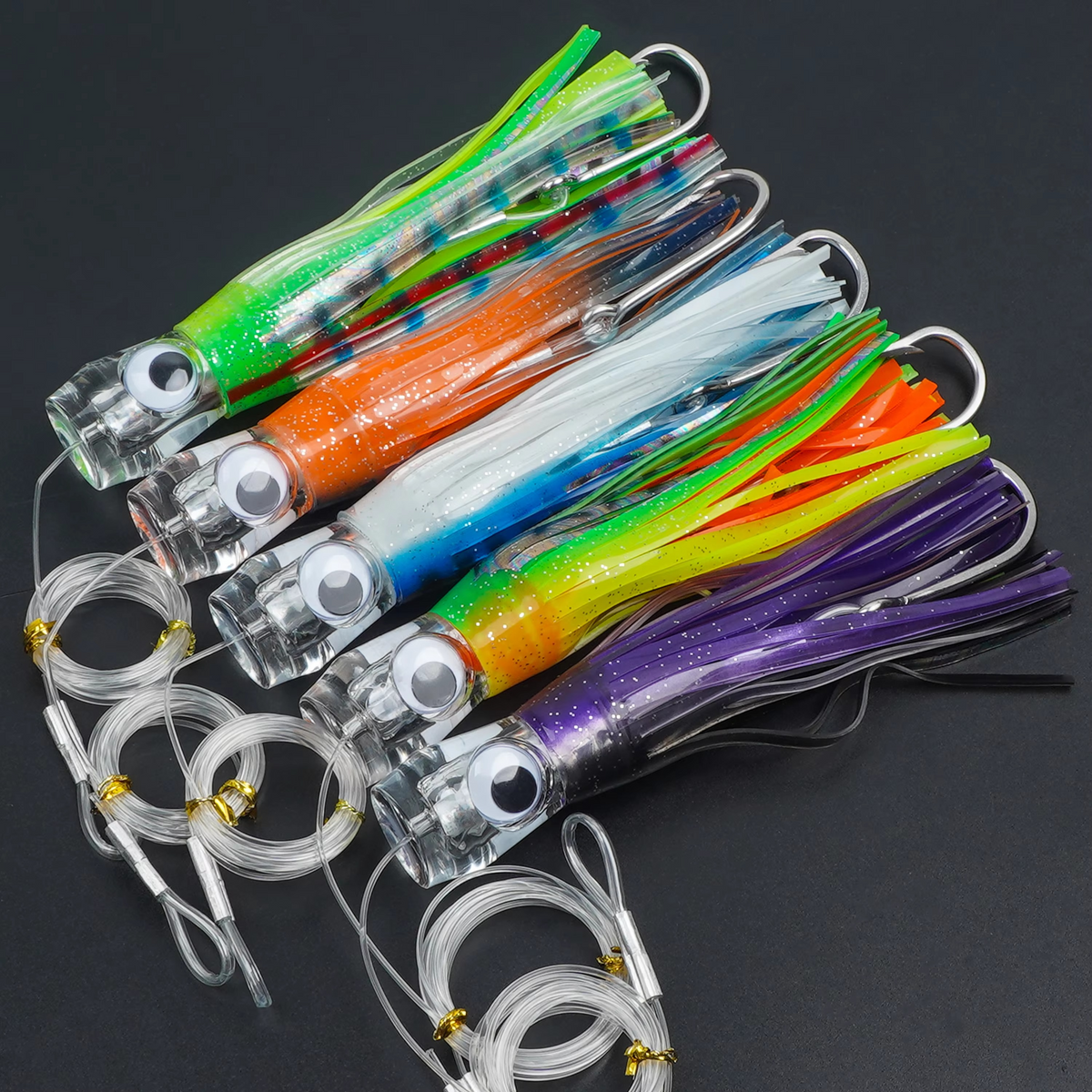 BowLift | 5pcs Rigged Trolling Skirt Tuna Lures for Mahi, Marlin, Shark, and Wahoo – Big Game Saltwater Fishing Lures