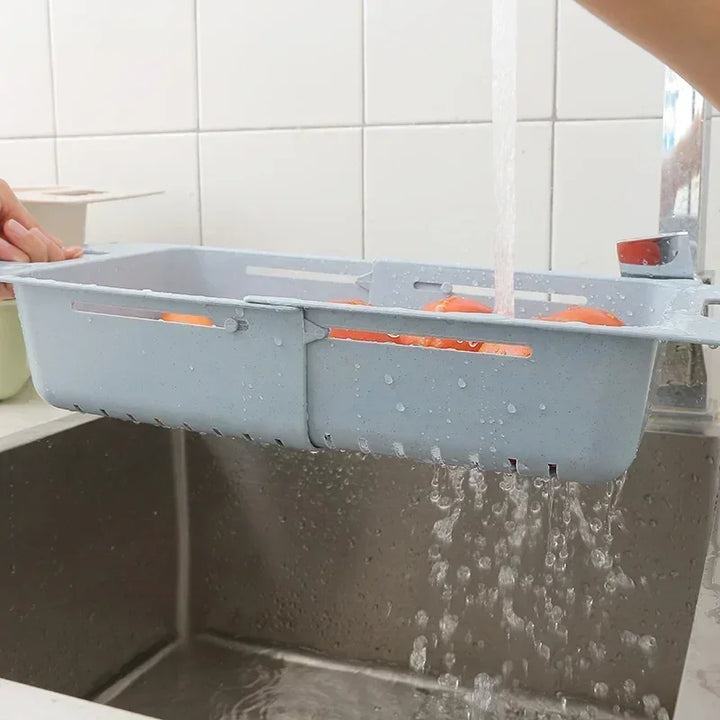 FlexDrain Draining Basket Kitchen – Adjustable Sink Organizer | Auto Drain & Fruit Vegetable Dryer | Space-saving Kitchen Accessory | Kalsten