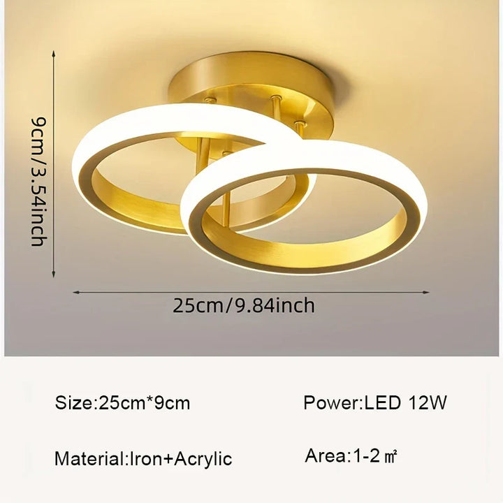 Modern Nordic Ceiling Light – Simple & Elegant LED Light for Bedroom, Corridor, Porch, and Balcony – 1 Light Source, Touch On/Off Switch, Gold Finish | Kalsten