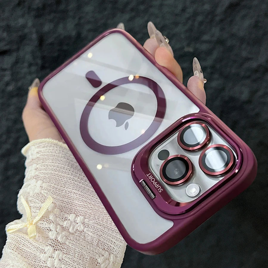 Skanto | Shockproof Magnetic Magsafe Phone Case Stand Glass Lens Protector Cover