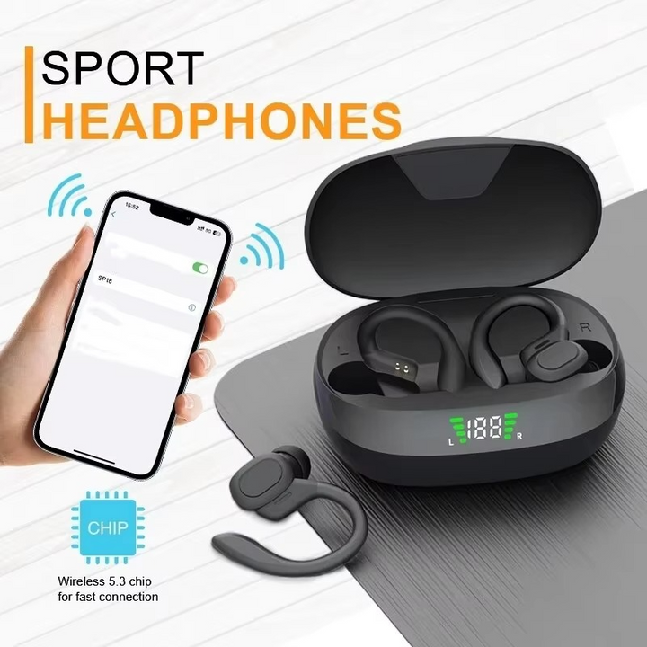 Kalsten | SP16 True Wireless Earbuds with Ear Hooks, Waterproof Sports Headphones with Mic and HiFi Stereo Sound