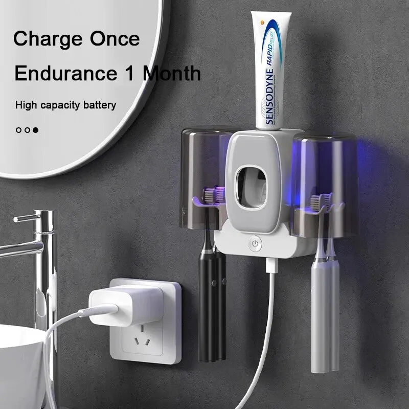 Kalsten | UV Toothbrush Holder PureBrush UV | Sterilization with UV Light | Automatic Toothpaste Dispenser | Wall Mounting Without Drilling