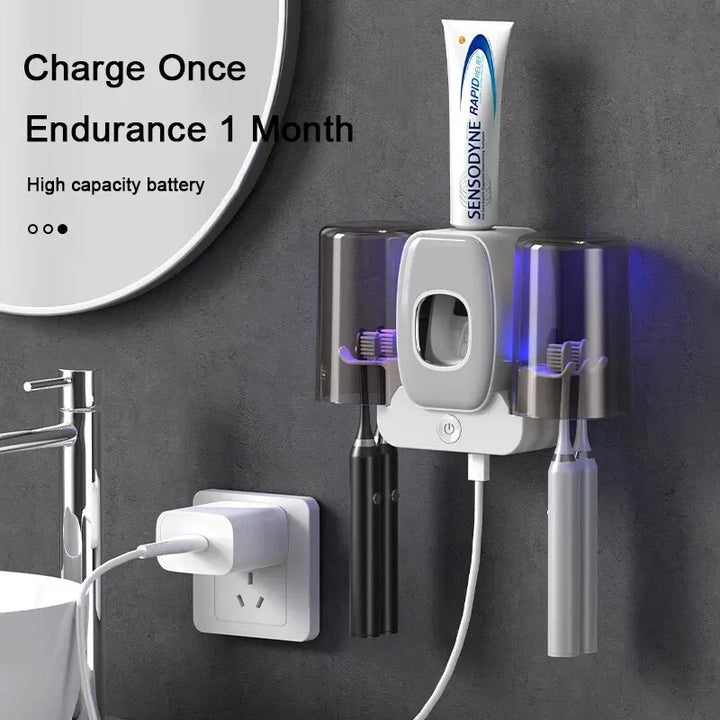 Kalsten | UV Toothbrush Holder PureBrush UV | Sterilization with UV Light | Automatic Toothpaste Dispenser | Wall Mounting Without Drilling