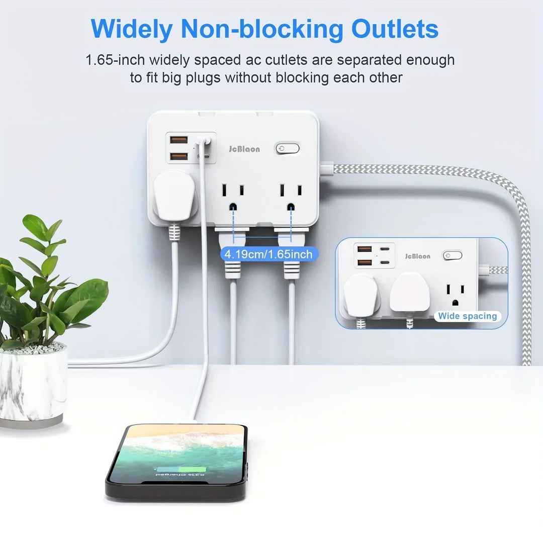 Smart home power strip with USB fast charging function | US plug AC outlet with woven extension cord and network filter | Kalsten