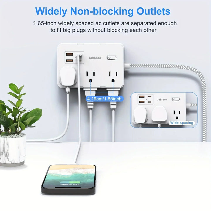 Smart home power strip with USB fast charging function | US plug AC outlet with woven extension cord and network filter | Kalsten