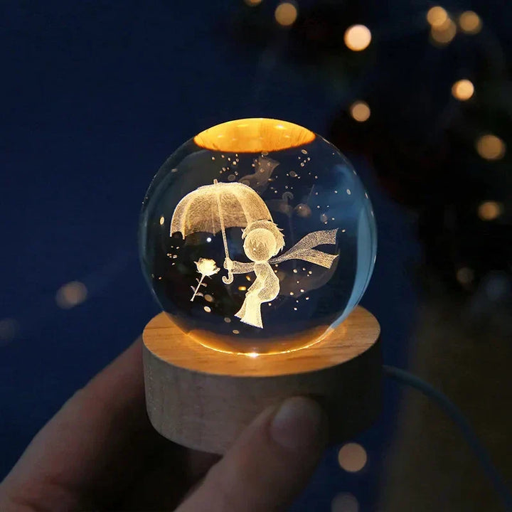 3D Crystal Night Light LED - Starry Sky Projector with Wooden Base, Romantic Lighting for Bedroom & Gifts | Kalsten