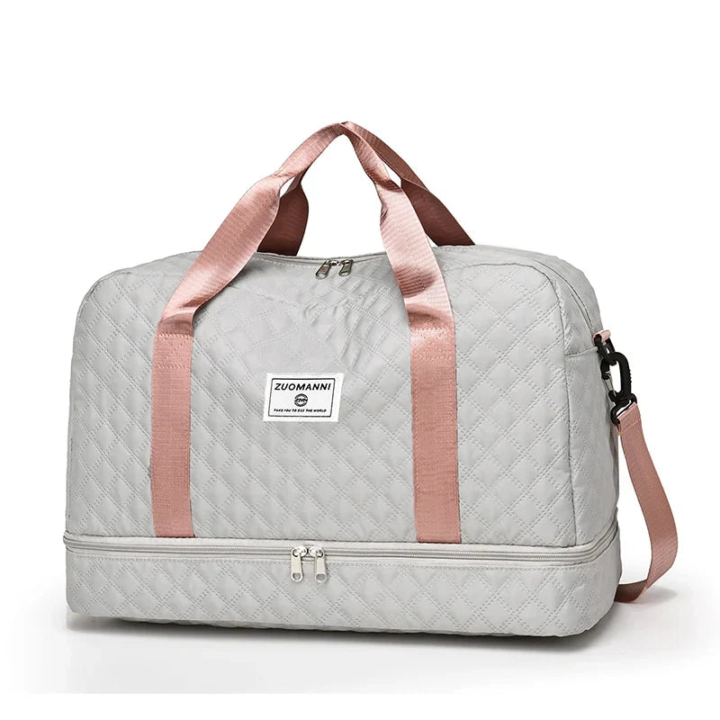 Brehn | Raumio TravelFlex Lightweight Travel Bag with Diamond Pattern | Large Sports & Weekend Bag with Shoe Compartment & Wet Compartment | Carry-on Compatible & Foldable