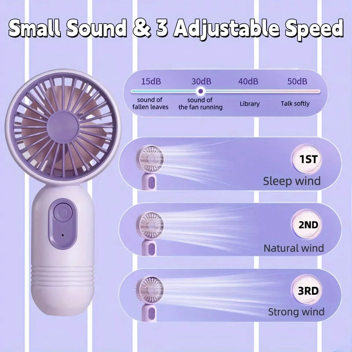 Mini Handheld USB Fan – 3-Speed Strong Wind Portable Desk Fan, Rechargeable for Students, Office, Outdoor, Travel, and Camping | Kalsten