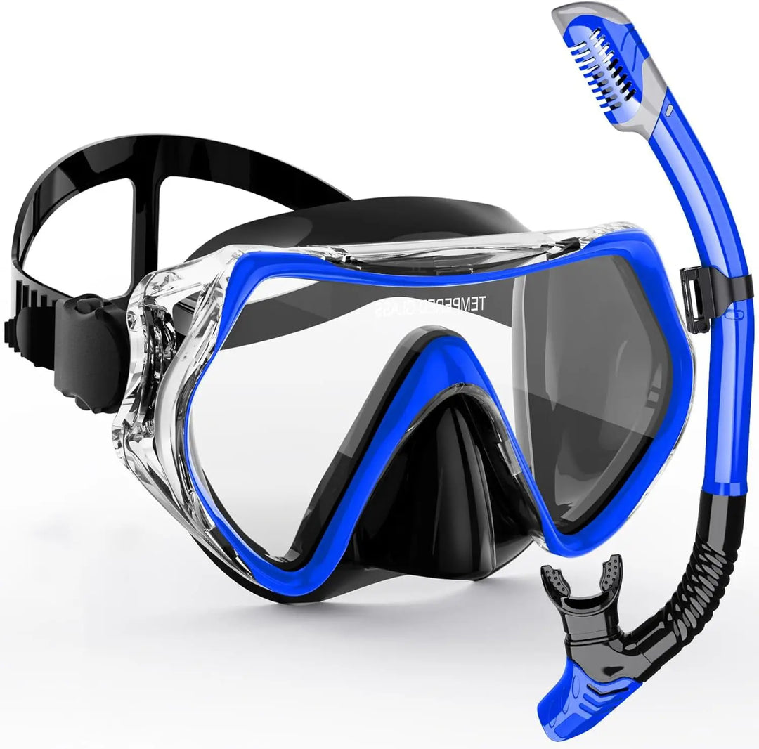 Kalsten | AquaVision Snorkel Mask Set for Adults | Anti-Fog & Impact Resistant | Silicone Edge & Dry Snorkel | 180° Field of View