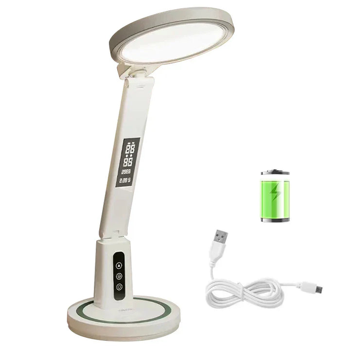 LED Clock Table Lamp – Dimmable, Foldable, and USB Rechargeable Desk Lamp for Eye Protection | Kalsten