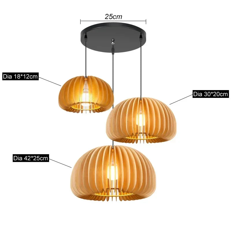 Modern Wood Pumpkin Pendant Light – Handmade Hanging Lamp for Dining Room, Bedroom, and Home Decor – Natural Bamboo & Wooden E27 Fixture (18-42cm) | Kalsten