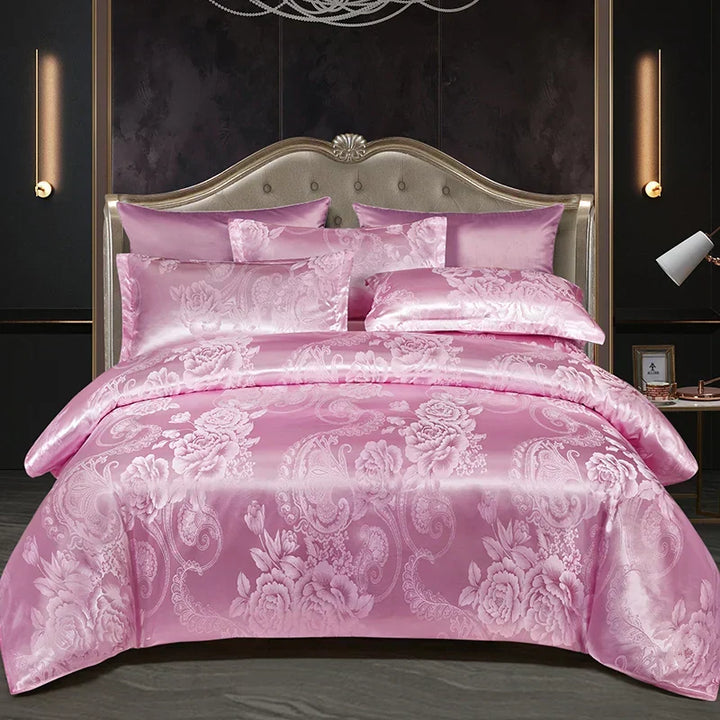 Kalsten | Luxurious Satin Rayon Jacquard Duvet Cover in Gold & Blue