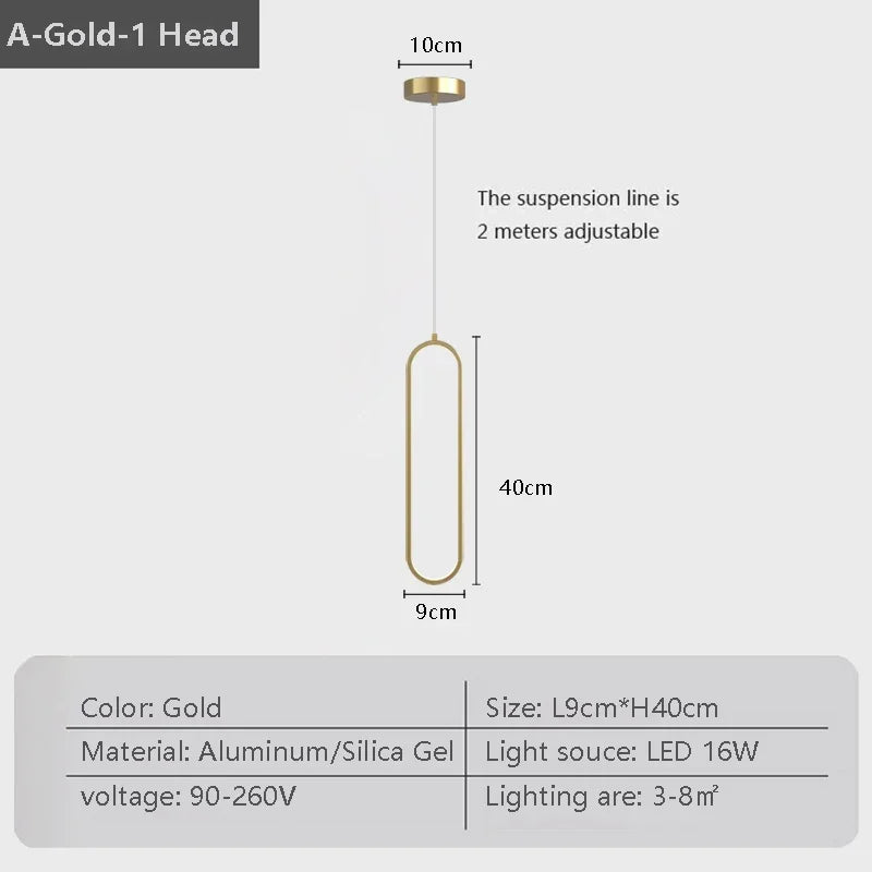 Modern LED Pendant Light – Black and Gold Hanging Lamp for Bedroom, Living Room, and Dining Room Décor | Kalsten