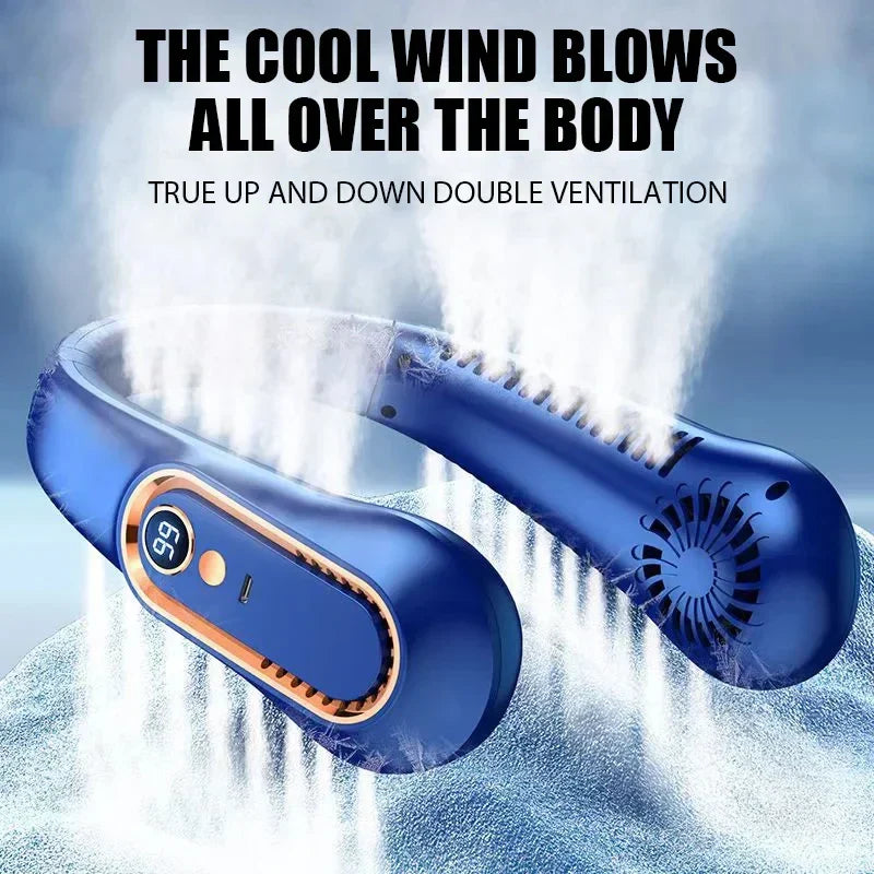 Portable Mini Bladeless Neckband Fan with Digital Display - USB Rechargeable Air Cooler for Neck, Hands-Free Cooling Experience | Kalsten